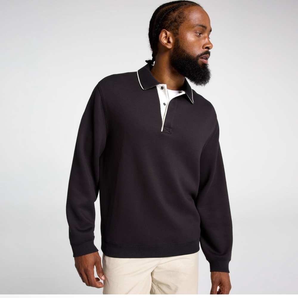 NWT Men's VRST Pinnacle Black rugby Polo Sweatshirt Pullover Sz L & XL $88